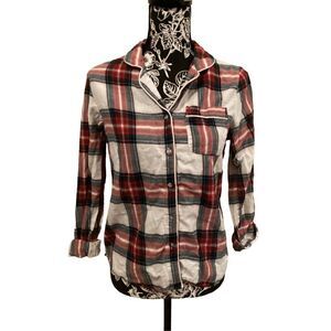 Stars Above Plaid Button Up Pajama Shirt Casual Flannel School Everyday